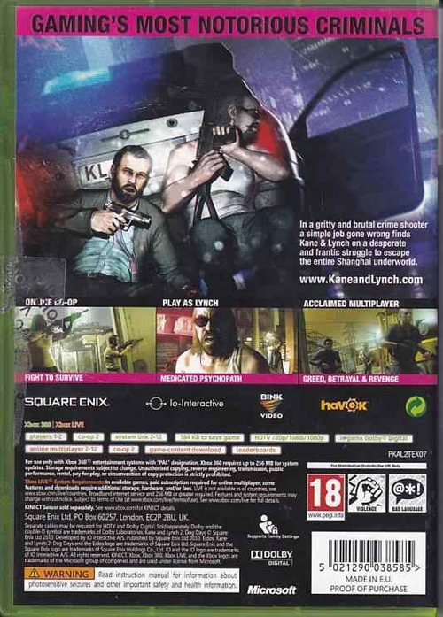 Kane and Lynch 2 Dog Days - XBOX 360 (B Grade) (Genbrug)